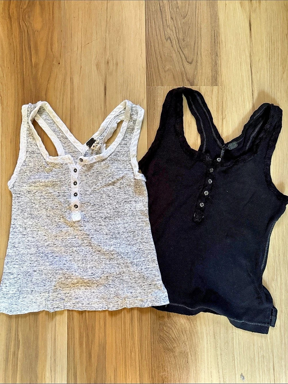 Free People Jamie Ribbed Henley Tank Set Gray & Black Small Bundle